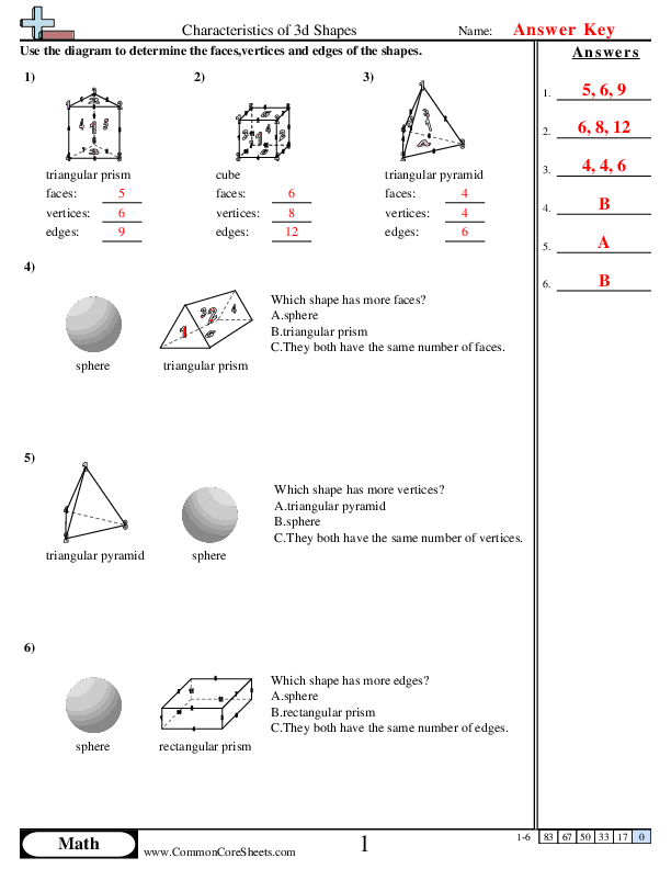  - Characteristics of 3d Shapes worksheet